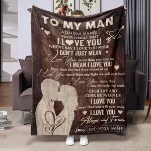 Letter Pattern To My Man Themed Blanket, Slogan Print Blanket, 1 Count Soft Air-conditioned Room Throw, Warm Nap Blanket for Home & Office, Valentine's Day Gift for Lover
