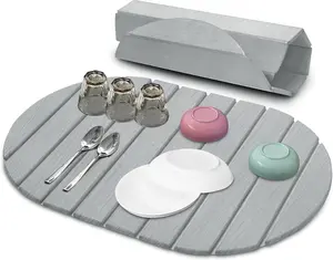 Diatomaceous Stone Drying Mat for Kitchen: Foldable Quick Dry Stone Mat for Counter Top Dishes with Space Saving for Housewife - Mordern Oval Look Gift for Christmas