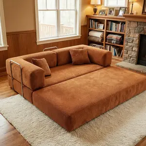 Modular Modern Corduroy Sectional Couch - Upholstered Sofa Couch for Living Rooms, Convertible Boneless Floor Sofa Bed with Comfortable Pillows, Fixed Frame and Supporting Armrests tiktokshopspringglowup