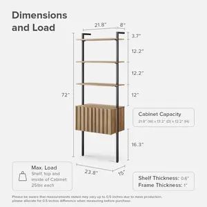 mopio Norwin Ladder Book Shelf, Wall Bookshelf, Farmhouse Industrial Bookcase, Narrow Slim Organizer Display Shelves, Living Room, Bedroom (3 Tier Cabinet, Single)