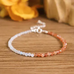 Natural Sunstone + Moonstone Bracelet for Women - 4mm Gemstone Jewelry with Lobster Clasp – Balance of Day & Night Energy