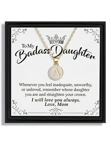 Christmas Birthday Party Anniversary Gift For My Badass Daughter | 26 Letters A-Z Initial Necklace (O Chain) | With Heartfelt Message Card & Gift Box | Stylish Minimalist Pendant | Initials Necklace