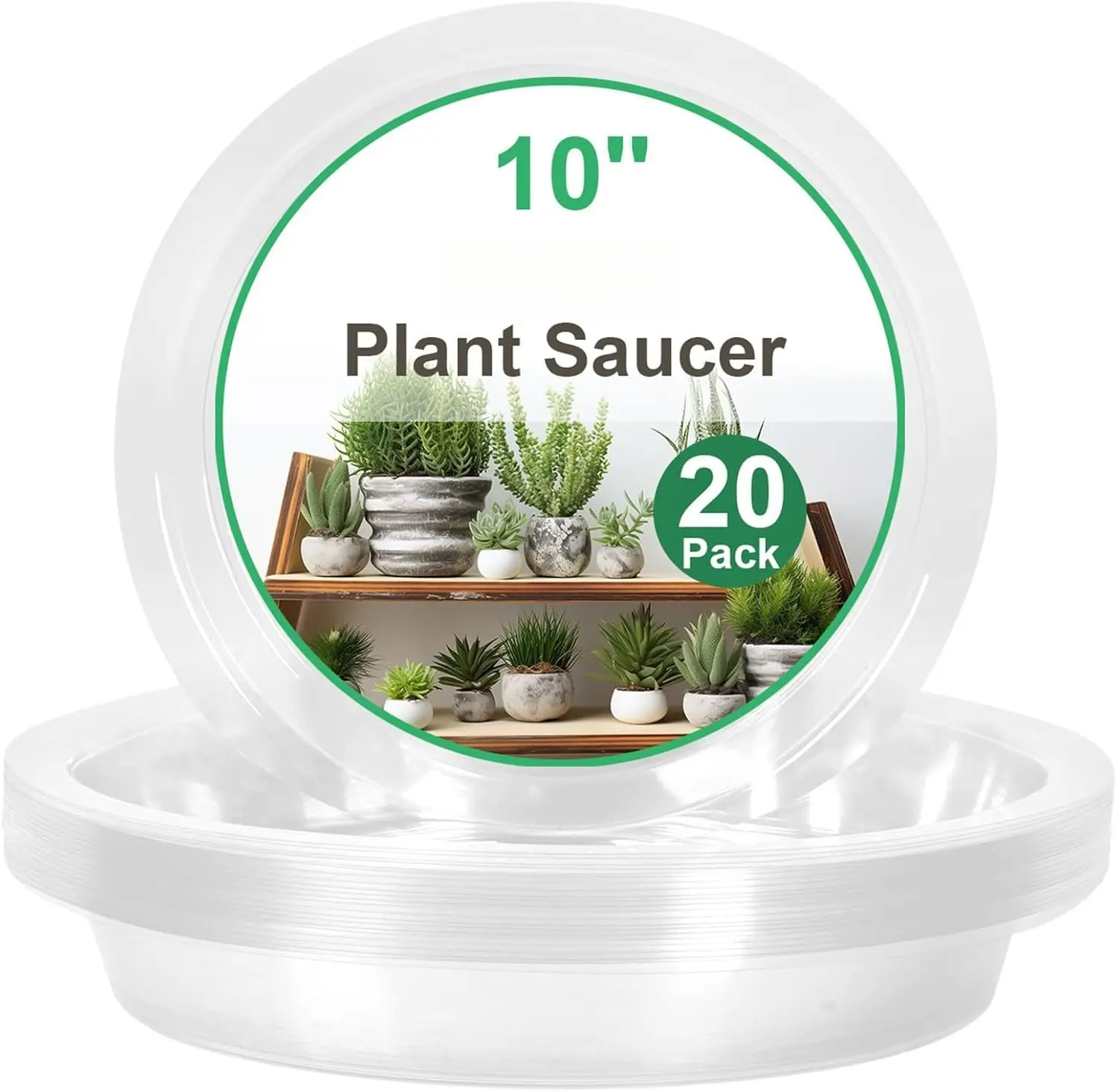 10 Inch 20 Pack Clear  Saucers,Plastic Flower Pot Trays,Round Durable  Drip Trays for Indoor and Outdoor