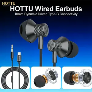 【HOTTU】HF08 Hi-Fi Digital Type-C Plug 1.2m Half in Ear Metal Earbuds TPE Wired Headphones In-Ear Audiophile Headphones Earphone Trendy Design Comfortable Fit Stylish Audio Accessory for Daily Use, Perfect Gift Idea for Music Lovers