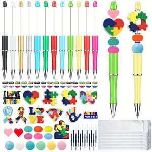 12 Set Autism Beadable Pens Bulk Assorted Colors Beads DIY Making Kit Multicolor Silicone Focal for Pens BallPoint Pen for Office Gifts