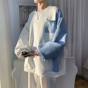 Japanese City Boy Patchwork Sweatshirt for Men, Autumn Niche Design Color-Block Oversize Jacket