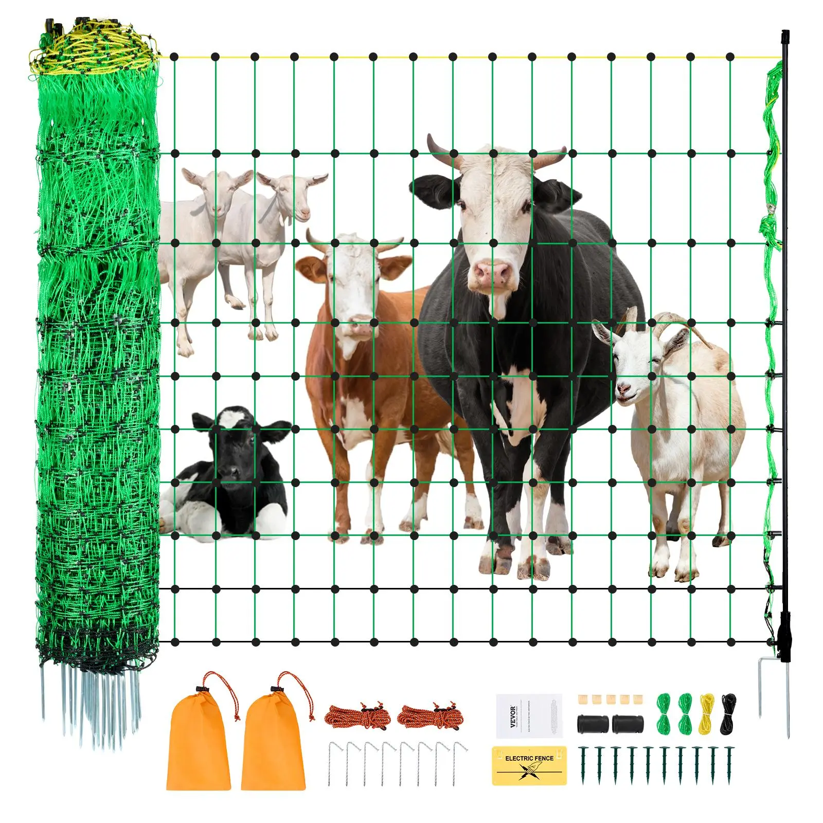 【SummerFinds】VEVOR Electric Fence Netting, 50" H x 164' L, Livestock Net Fencing with Posts & Stakes, Portable Mesh Nets for Goats, Sheep, Deer, Hogs, Dogs, Electric Fencing for Backyards, Gardens, Farms, Ranches