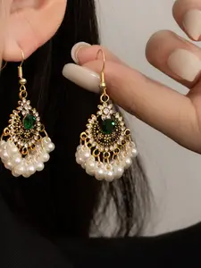 Boho Pearl Fringe Earrings, Dangle Earrings, Ethnic Style Rhinestone Flower Ear Hooks, Elegant Lightweight Jewelry for Women, Chic Accessory, High Quality Earrings