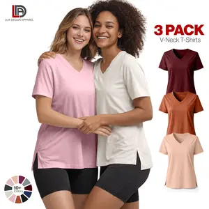 Women’s Plus Size V-Neck T-Shirt (1/3 Pack) – Soft Lightweight Short Sleeve Basic Tee, Breathable Loose Fit Casual Top for Everyday & Fall Layering