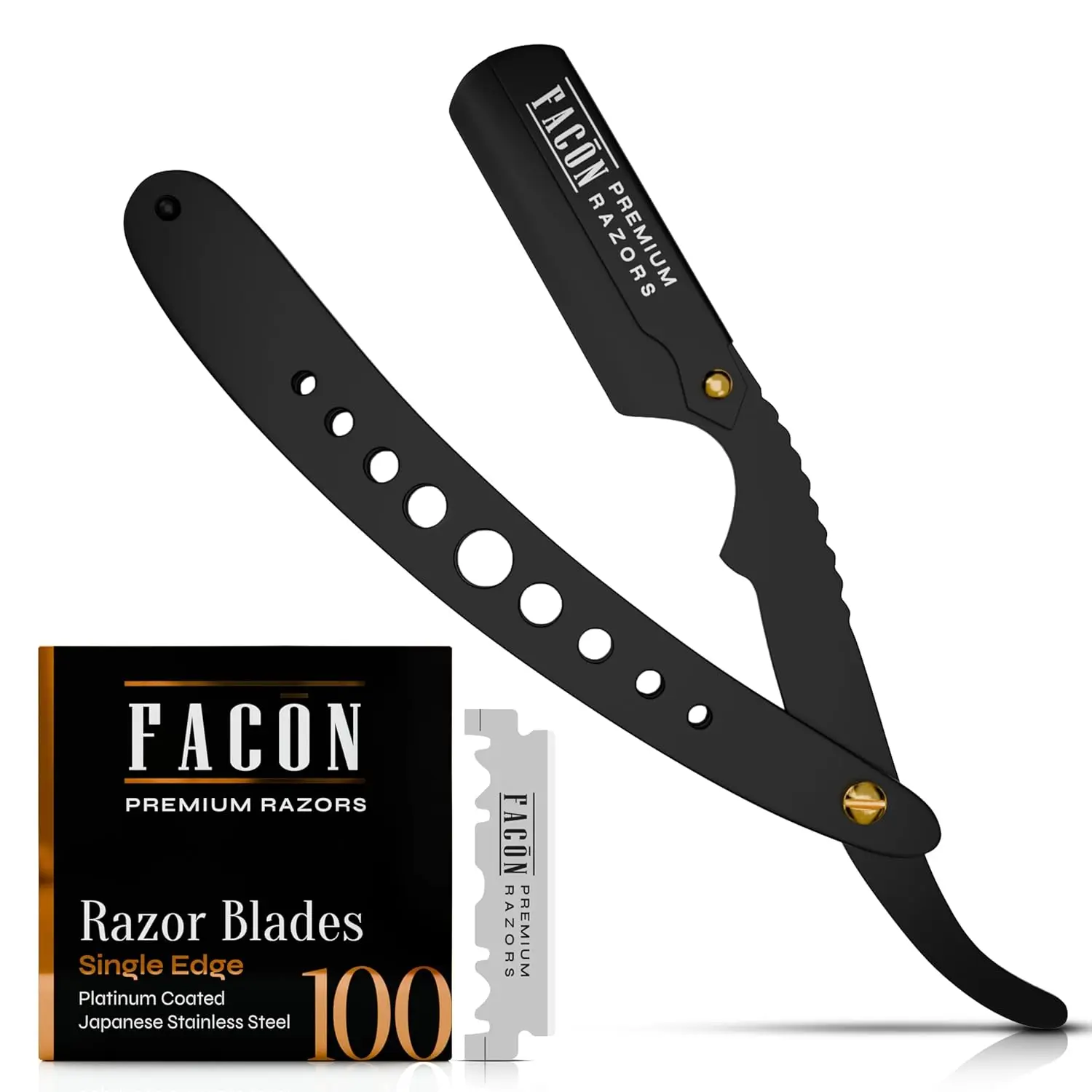 Men's Professional Barber Straight Edge Razor Kit - 100 Blades, Classic Stainless Steel Manual Shaver, Premium Shaving Tool & Barber Equipment for Smooth, Precise Shaves, Straight Razors, Barber Style Razors