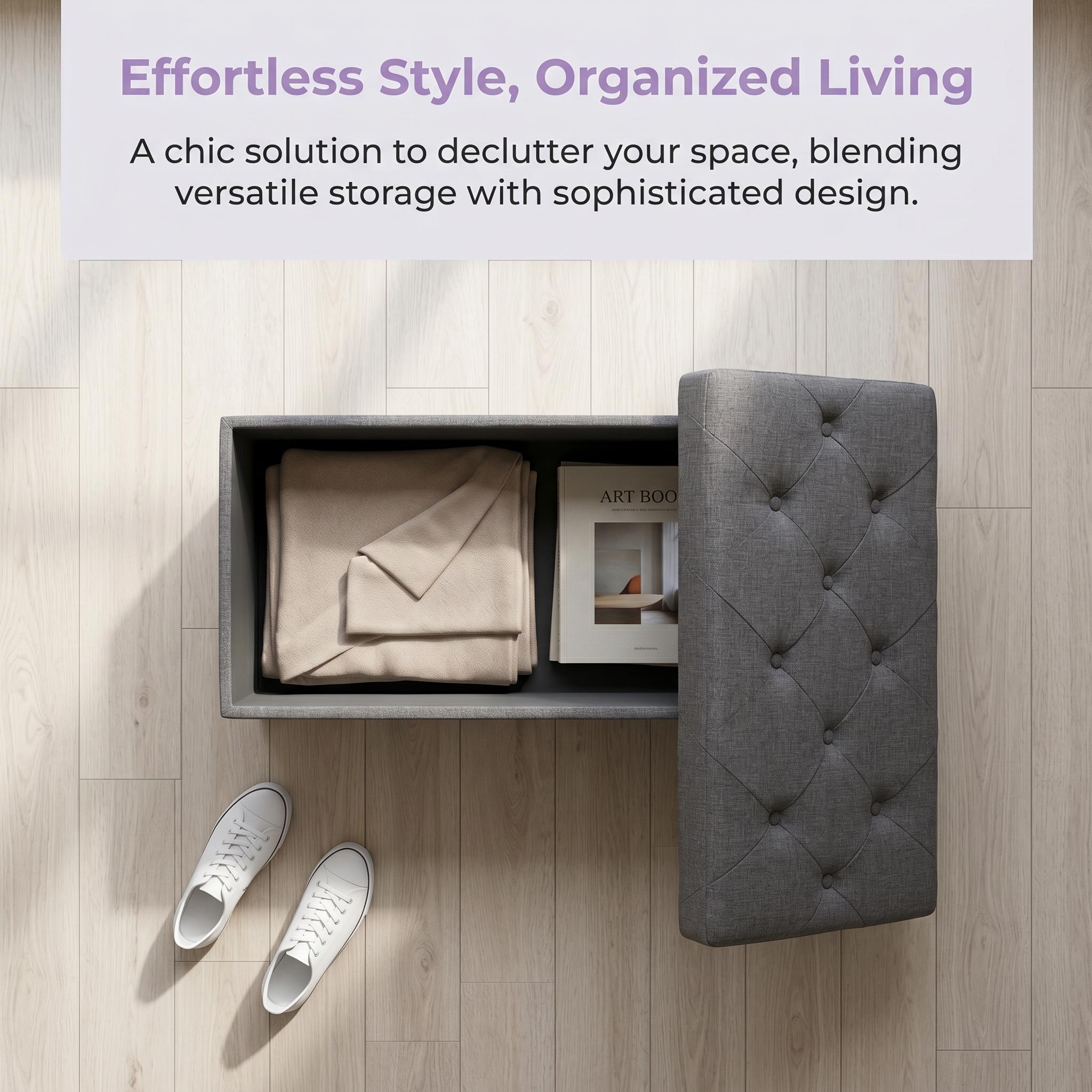 43" Storage Ottoman Bench with Padded Seat, Heavy Duty Storage Chest for Bedroom, Foot Rest Stool for End of Bed, Living Room Bench, Supports 660 lbs – Grey