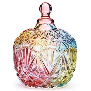 Danmu Colorful Glass Storage Jar with Lid, Candy & Cookie Jar, Jewelry Box, Buffet & Biscuit Containers (260ml / 9oz)