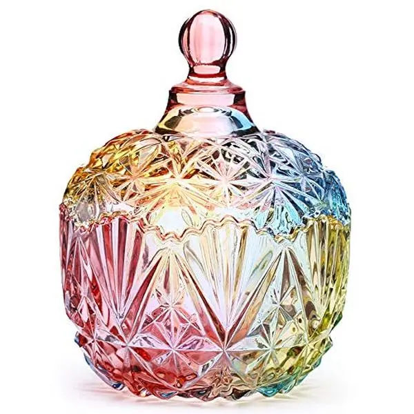 Danmu Colorful Glass Storage Jar with Lid, Candy & Cookie Jar, Jewelry Box, Buffet & Biscuit Containers (260ml / 9oz)