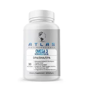 Atlas Nutraceuticals Omega 3 Menhaden Fish Oil - 100% Wild Caught in US Waters-2400mg- 60 Softgels Healthcare Vitamin