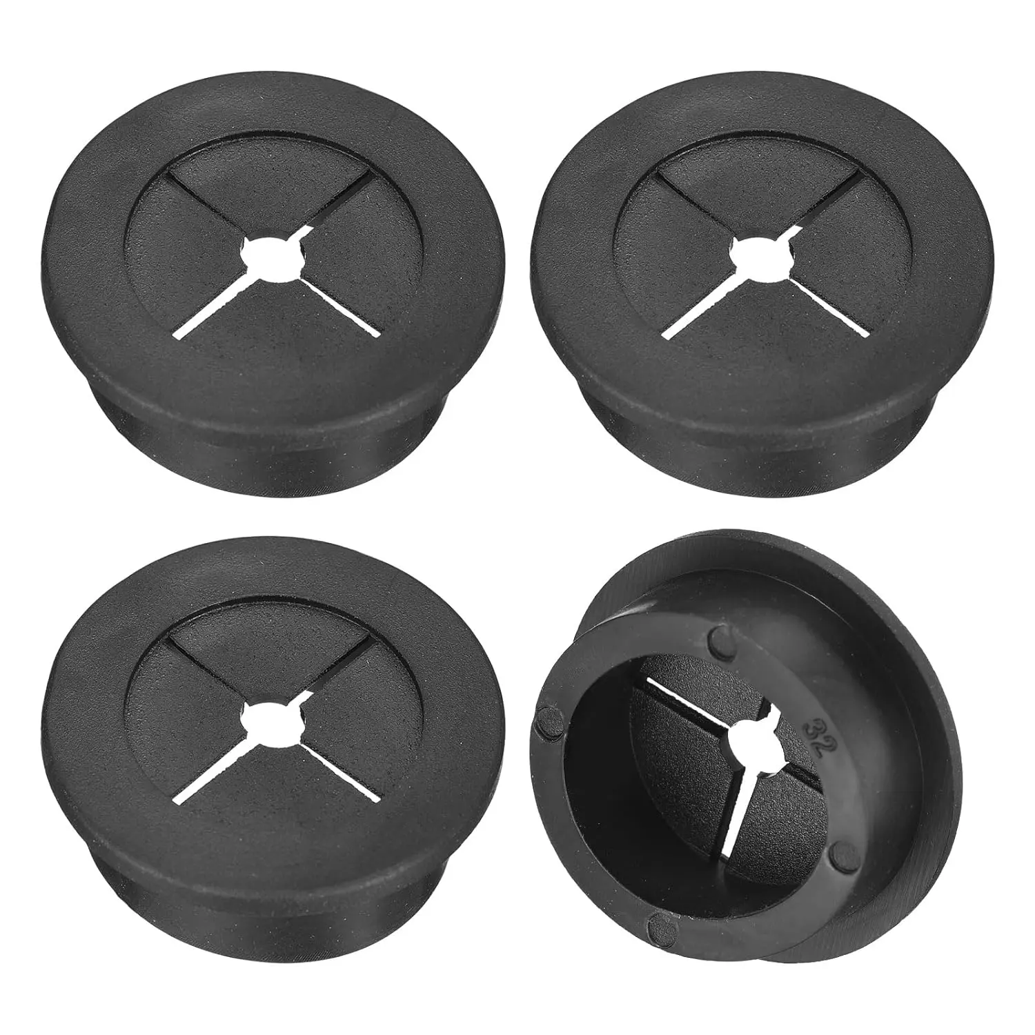 4 count  Cord Grommet, 1-1/4 Inch (32mm) Desk Grommet Flexible Rubber Grommets Wire Hole Cover Pass Through for Office Computer Desk Wire Organizer, Black