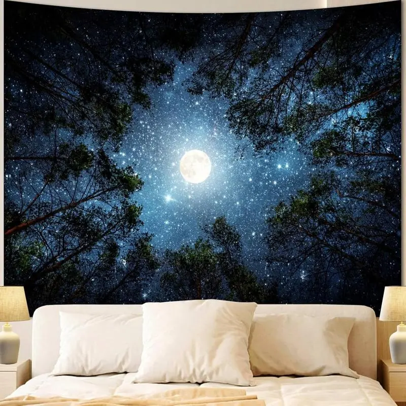 Blue Forest Galaxy Starry Sky Tapestry - Wrinkle Resistant Cosmic Theme Wall Decor, 51x60 in Home Hanging for Bedroom, Ideal Gift for Dorm Living Room Ceiling Backdrop