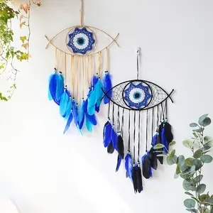 Devil's Eye Dream Catcher Wall Hanging - Color Feather Wind Chime Pendant, Room Accessories for Camping & Hiking Hammock Space Home Decoration