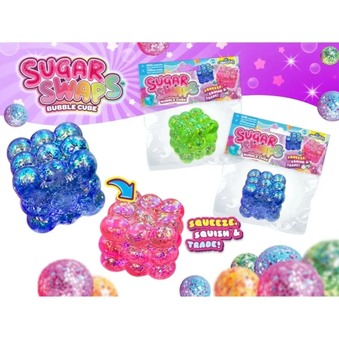 Sugar Swaps Glitter Bubble Cube Tactile Squishy Squeeze Toy Brand New