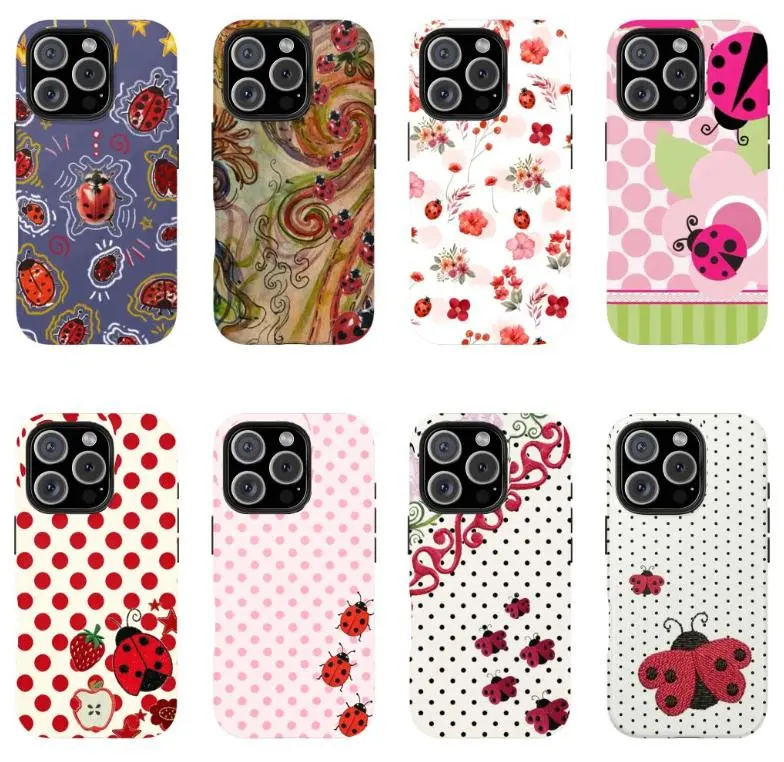 Whimsical Pink Ladybug Phone Case Cute Cottagecore Aesthetic Adorable Ladybird Patchwork Polka Dot Floral Design, Kawaii Whimsical Pink Ladybug Phone Case Cute Cottagecore Aesthetic Adorable Ladybird Patchwork Polka Dot Floral Design, Kawaii