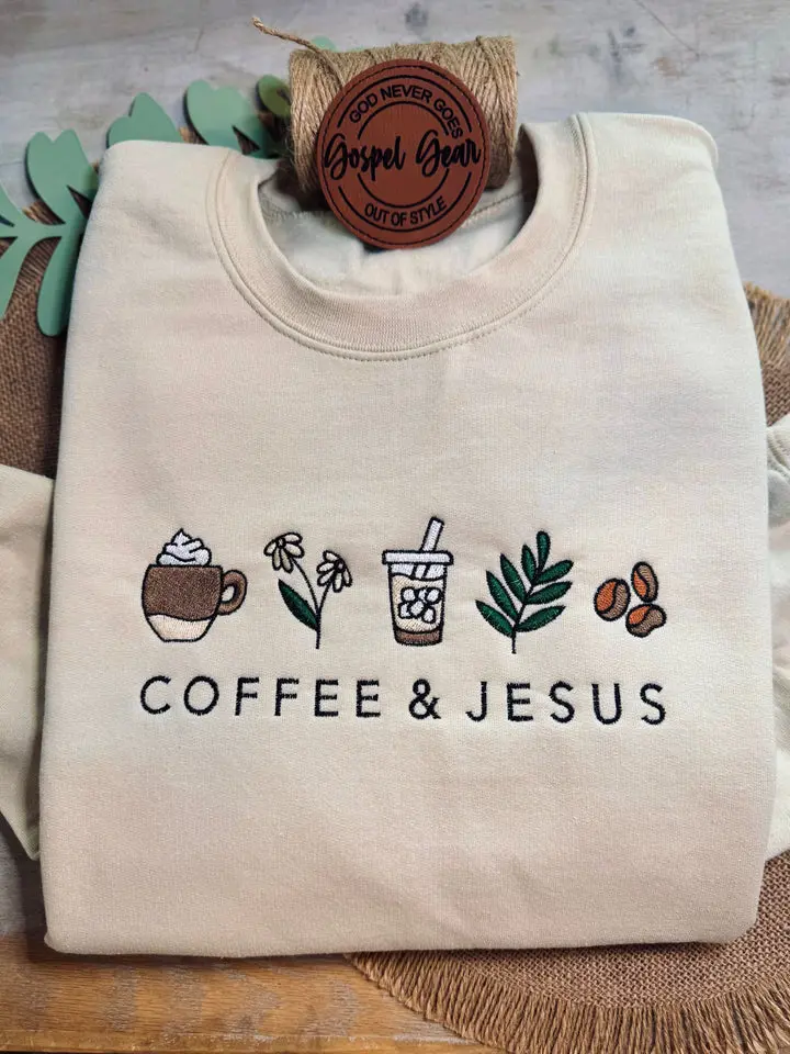 Coffee And Jesus Embroidered Shirt Coffee And Jesus Embroidered Shirt