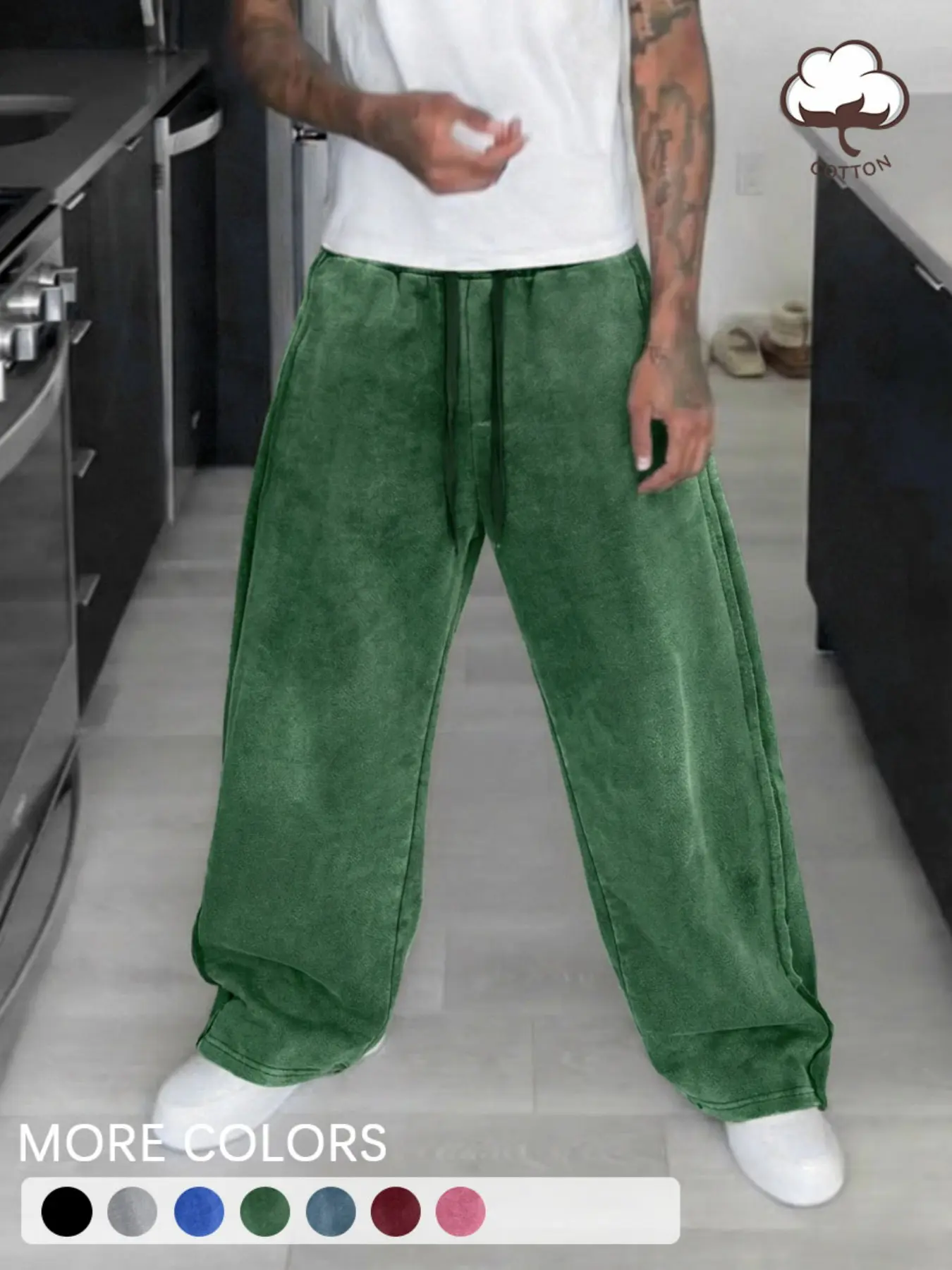 1 Pair Men's & Women's Trousers, Olive Green Wide-Leg, Casual Relaxed Fit and Comfortable Elastic Waist, Vintage Style Pants for Lounge, Travel and Urban Fashion