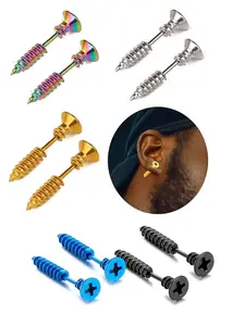 Unisex Stainless Steel Screw Ear Studs & Safety Pin Earrings, Punk Hip-Hop Design, Hypoallergenic, Cool Grunge Style, Piercing Jewelry