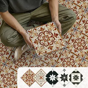 Self-Adhesive Moroccan Tile Floor Sticker, Waterproof Vintage Vinyl Base Tiles, DIY Kitchen Bathroom Renovation, Tenant-Friendly