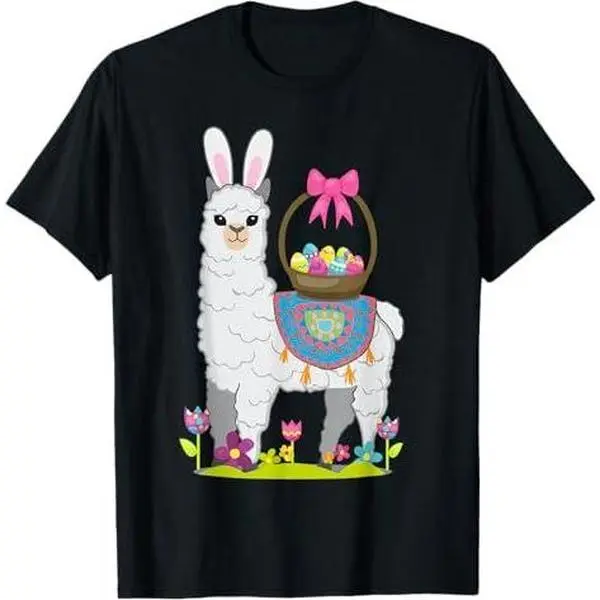 Funny Easter Llama Alpaca With Rabbit Ears And Easter Eggs T-Shirt