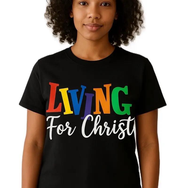 Living for Christ Black T-Shirt with Colorful Text Design Tshirt Streetwear Statement Style