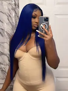 Blue 13x4 Lace Front Wigs HD Transparent Lace Frontal Wig Free Part Pre-Plucked Natural Hairline Heat Resistant Synthetic Wig Blue Concert Look Straight Wig Coachella Festival Look Perfect for Party Concert Natural Looking Wigs 28 Inches