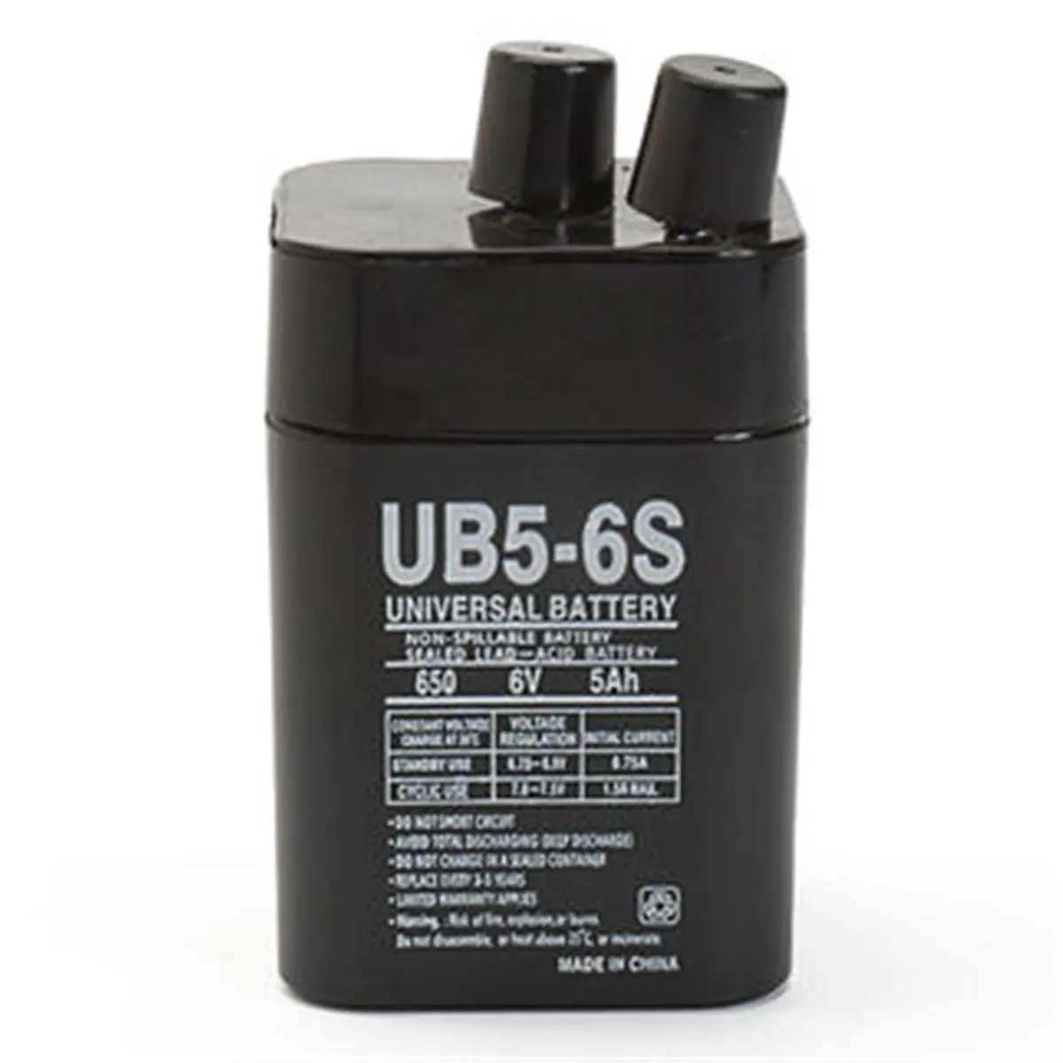 212 MAIN UB650S 6V 5AH Sealed Lead-Acid AGM Secondary (Rechargeable) Battery - Portable, Spring Terminals for Emergency Lighting, Security, Uninterruptible Power Systems, Mobile Use