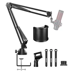 Professional Microphone Stand Set with Large Pop Filter and Adjustable Boom Arm, Compatible with Yeti HyperX Snowball Microphones for Live Streaming and Gaming
