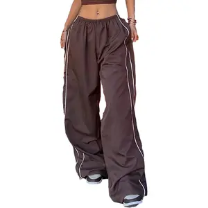 Womens Parachute Pants Wide  Baggy Pants Y2K Elastic  Jogger Sweatpants Track Pants Streetwear