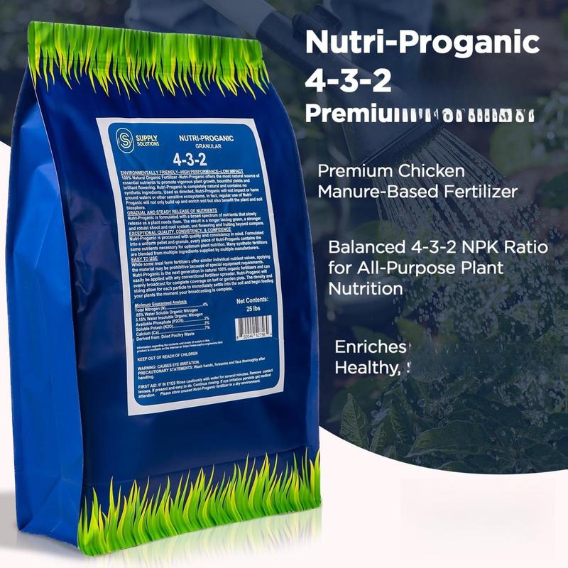 Supply Solutions 4-3-2 Nutri-Proganic Granular Fertilizer 10 Pounds - Slow Release Formula for Vegetable Garden Fruit Trees & House Plants - All Purpose Chicken Manure Fertilizer for Indoor & Outdoor Crops