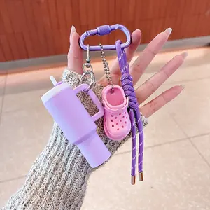 Mini Water Bottle Hole Shoe Car Keychain Bag Pendant Style DIY Alloy Hanging Accessory, Trendy & Functional Charm