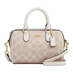 COACH Rowan 18 Classic Print Zipper Closure Faux Leather Shoulder Crossbody Handbag Small Women's Vanilla White