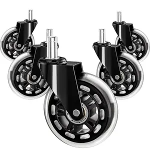 Office Chair Wheels Set of 5 Gaming Chair Replacement Rubber Casters Universal Size Smooth Quiet Rolling Durable for Carpet and Hardwood