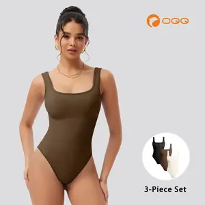 OQQ Women's Bodysuits Sexy Ribbed Sleeveless Square Neck Bodysuits
