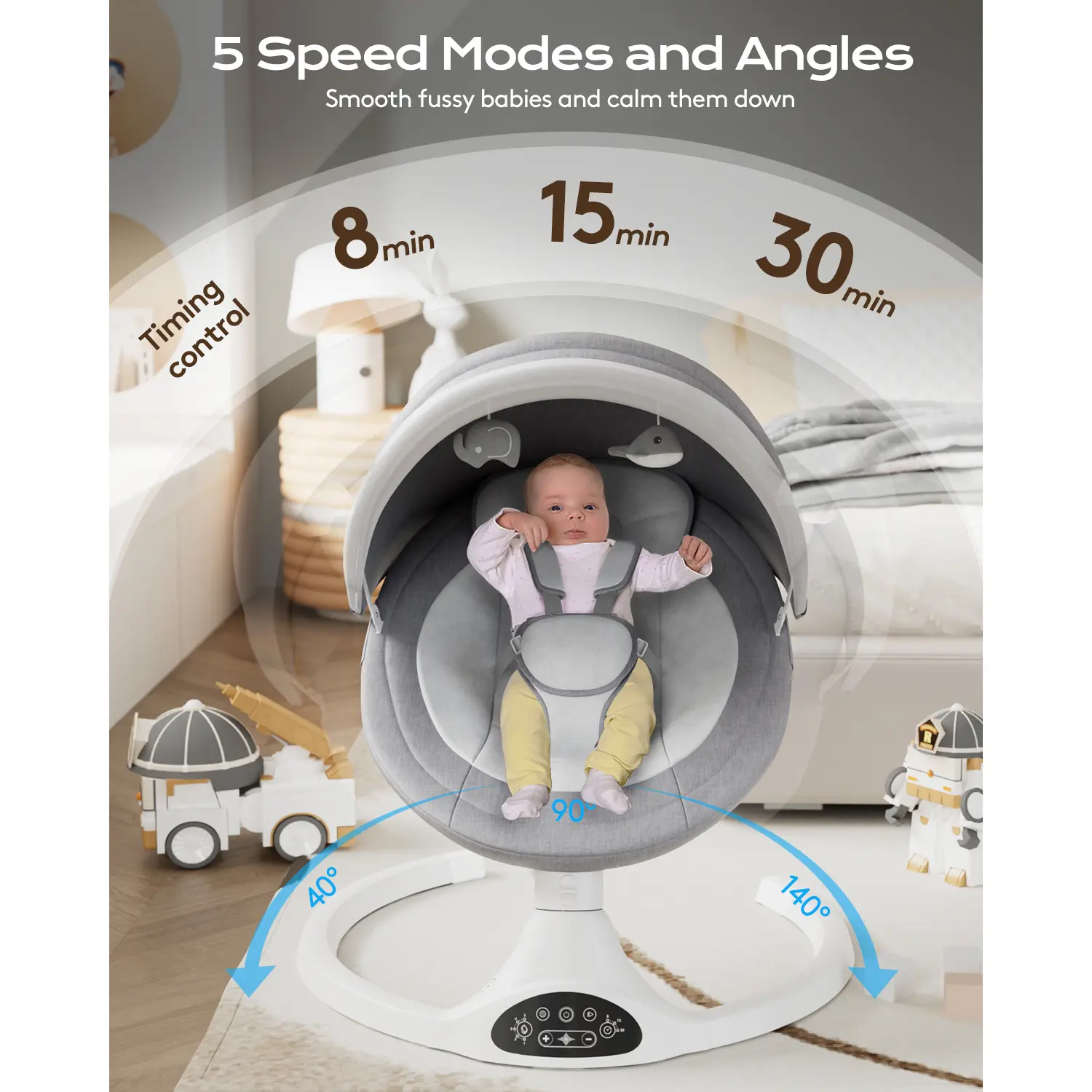 BabyBond Smart Baby Swing with 5-Point Safety Harness, Remote Control & Adjustable Timer, Lightweight Portable Baby Rocker for Infant and Newborn with 5 Speed Settings, 10 Mucic & Bluetooth, Free Mosquito Net, Mothersdaygift, #SummerVibes