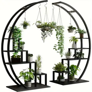 Upgraded -1 Set (2 Pack) Plant Stand Indoor 5 Tier Tallr, Planting Tool Storage Rack, Metal Plant Shelf +6 Hanging Hooks, Tiered Flower Rack for Multiple Plants Display,  for Home Room Deco, Ideal Women Men Birthday Gifts Decorations for Christmas Xmas