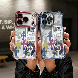 Cross Collage Silicone Phone Case for iPhone 17 17 Pro 16 Pro 15 Pro Max 14 Plus 13 Pro 12 11 Series Airbag Anti Drop Shockproof Protective Cover Protection Smartphone