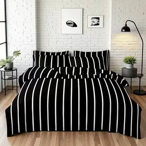 3-Piece Classic & Striped Bedding Set, Includes Pillowcases + Fitted Sheet, Soft Breathable Fabric