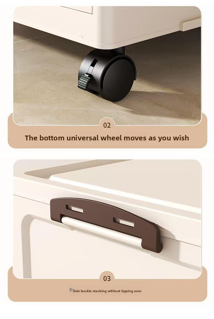 Foldable plastic storage cabinet with doors and wheels, suitable for large-capacity stacked storage in bedrooms, living rooms, and kitchens—high-quality, space-saving design, easy to assemble, magnetic closure, transparent doors