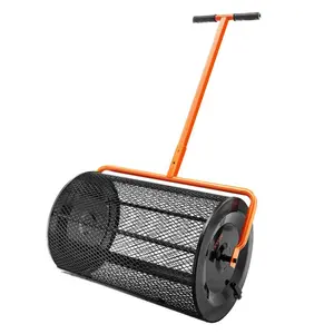 Summervibes VEVOR Compost Spreader, 24.4-25.6 Height Adjustable Handle, 24 Wide, Lawn and Garden Peat Moss Roller with Side Latches, Powder Coated Steel Mesh Basket for Spreading Manure, Topsoil, Black