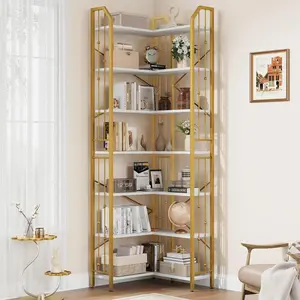 L-Shaped Corner Bookshelf, 5/7-Tier Tall Bookcase, Industrial Storage Display Shelves for Living Room, Home Office