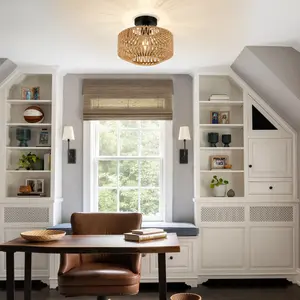 Boho Style Rattan Ceiling Light, Multipurpose Handmade Woven Ceiling Lamp, LED Ceiling Light for Hallway, Bedroom, Kitchen, Entrance, Living Room