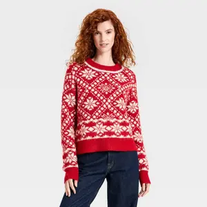 Women's Cozy Alpine Snowflake Crewneck Pullover Sweater - Universal Thread