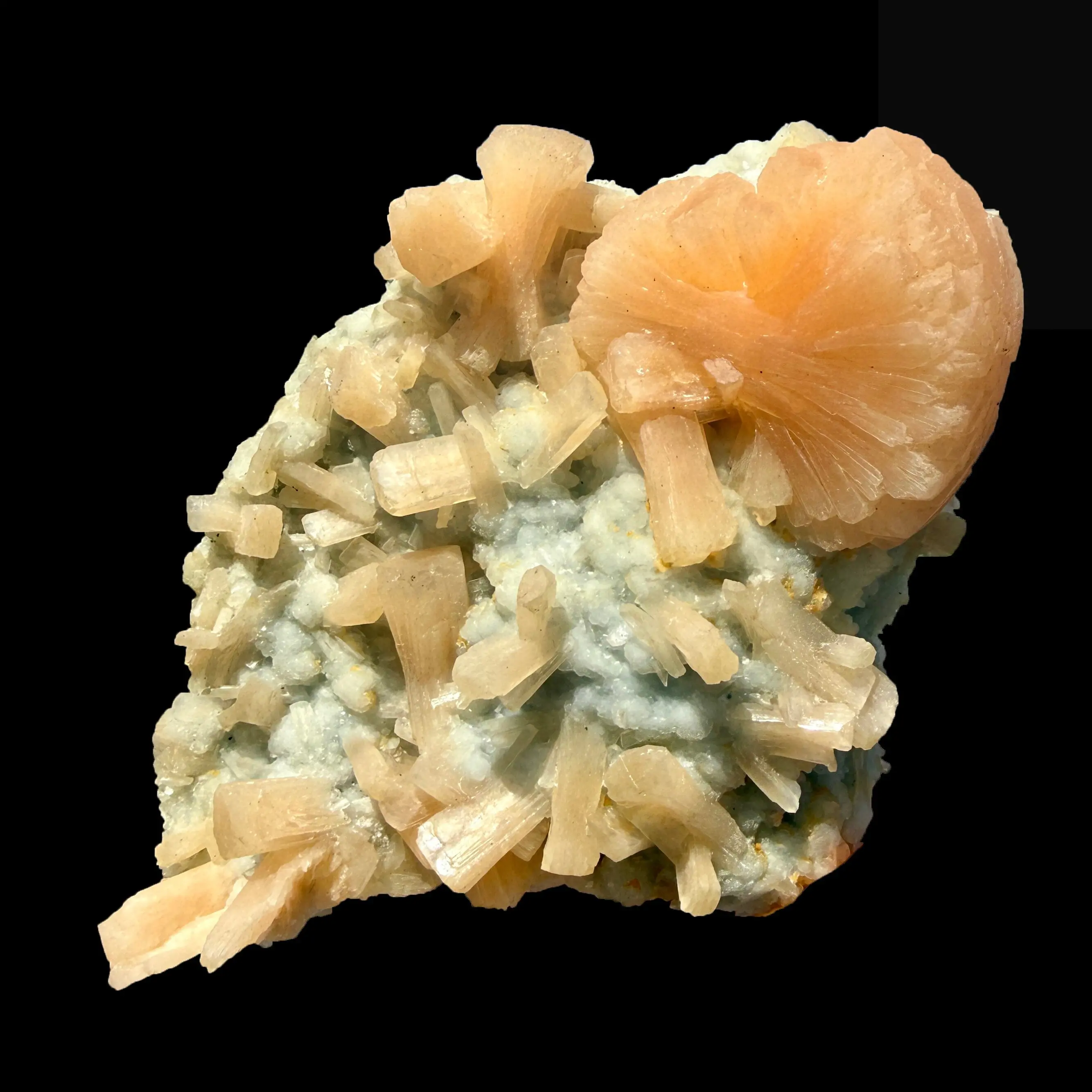 Rare Stellerite Cluster on Chalcedony Matrix - Zeolite Mineral Specimen from Nashik # DKT97