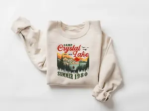 Camp Crystal Lake Sweatshirt, Friday The 13th Jason Voorhees Horror Movie Shirt, Scary Movie Halloween Sweater, Vintage 80s Camp Crystal Est 1935