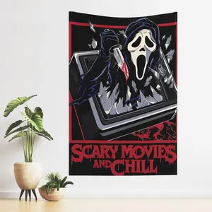 Ghostface, Horror, Tapestry, Scream, Halloween Art Decoration, Bedroom, Dormitory Decoration, 60 X80 inches House Black Spooky wall decor flags 30*40